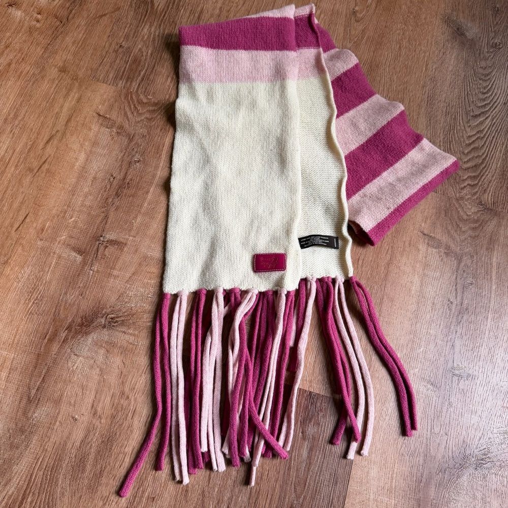 Coach pink and cream stripe lambs wool knit scarf